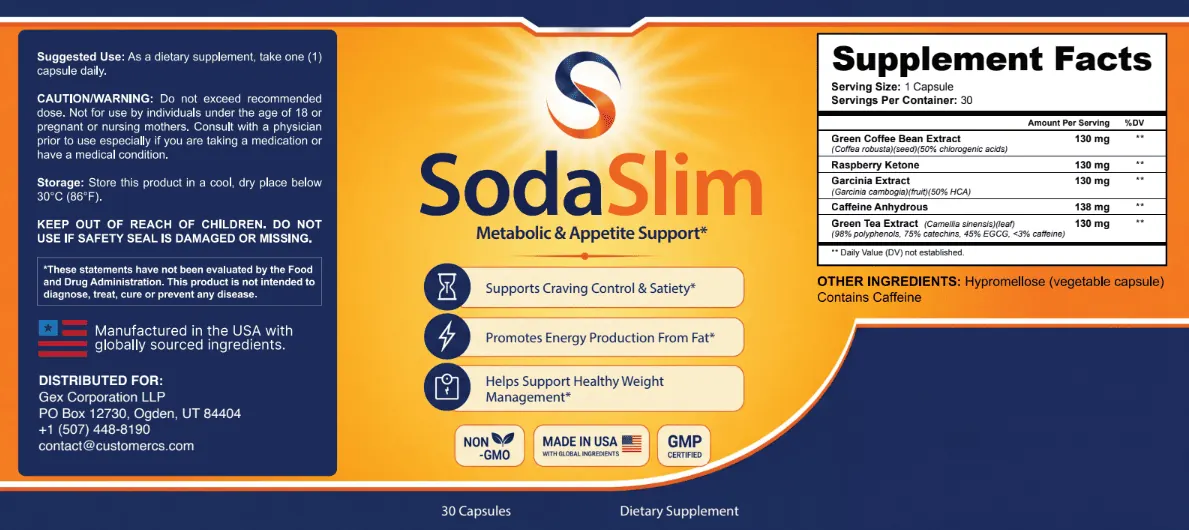 SodaSlim Supplement Facts label